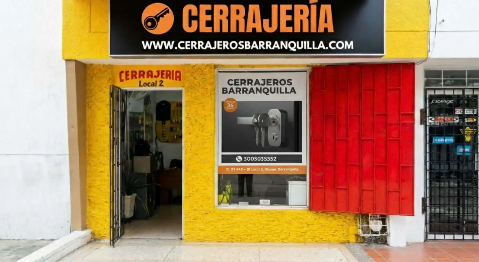 Fachada del centro logístico de Cerrajeros Barranquilla en la Calle 92 con Carrera 46, Riomar