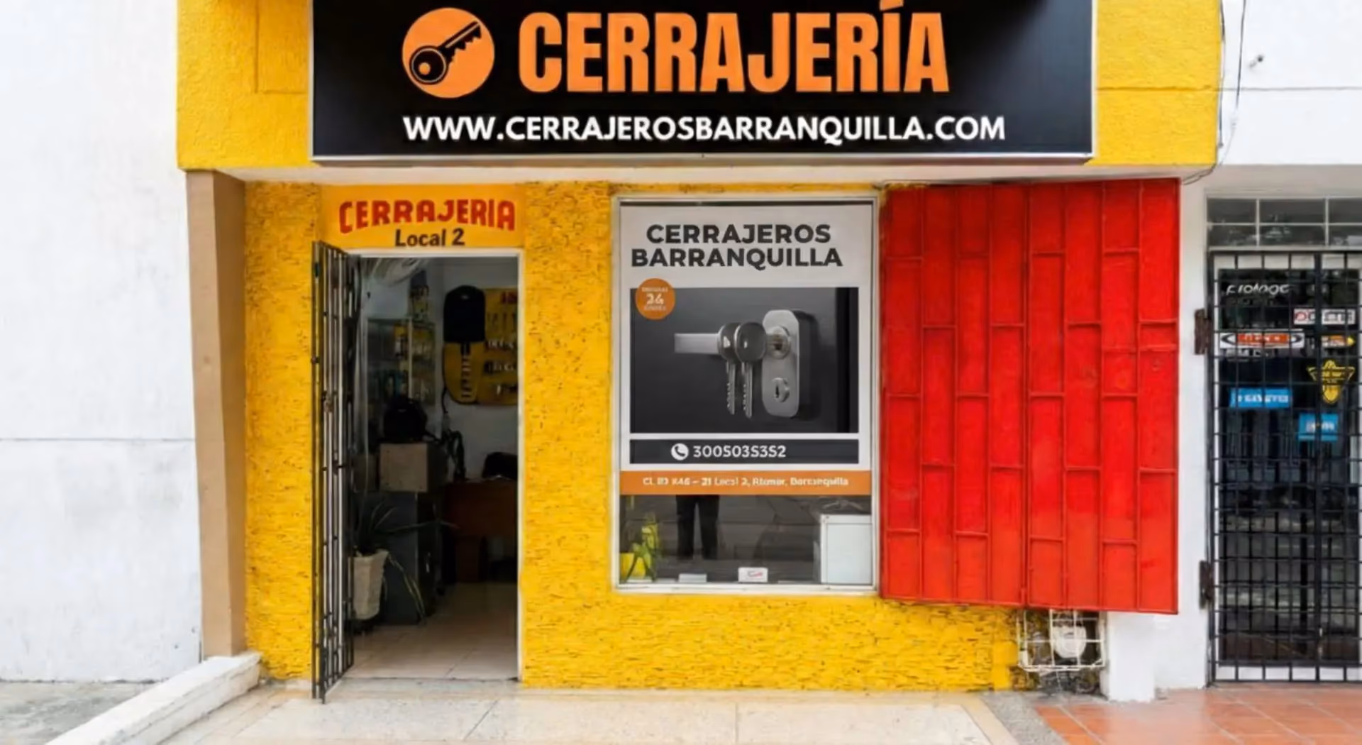 Fachada del local de Cerrajeros Barranquilla en la Calle 92 con Carrera 46, Riomar — centro logístico de operaciones 24 horas